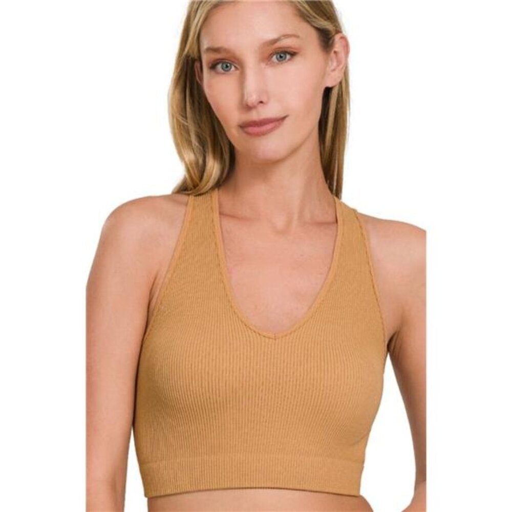 Zenana Seamless Ribbed Cropped Racerback‎ Tank Top